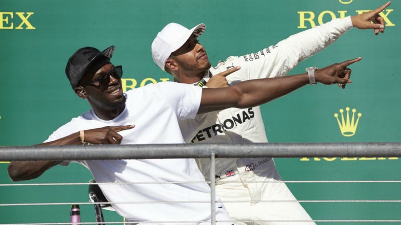 When lightning struck twice in the US... 🇺🇸⚡⚡⚡⚡⚡⚡⚡#USGP @usainbolt @puma @mercedesamgf1