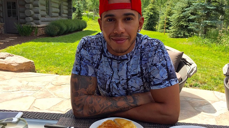 Eating pancakes was a rare treat as Lewis tried to lose weight on holiday.